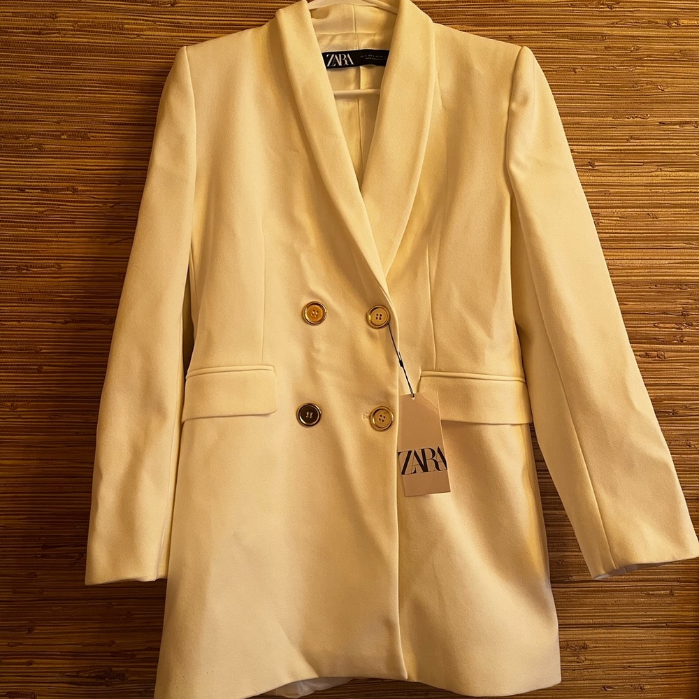 Zara White Blazer Dress with gold buttons